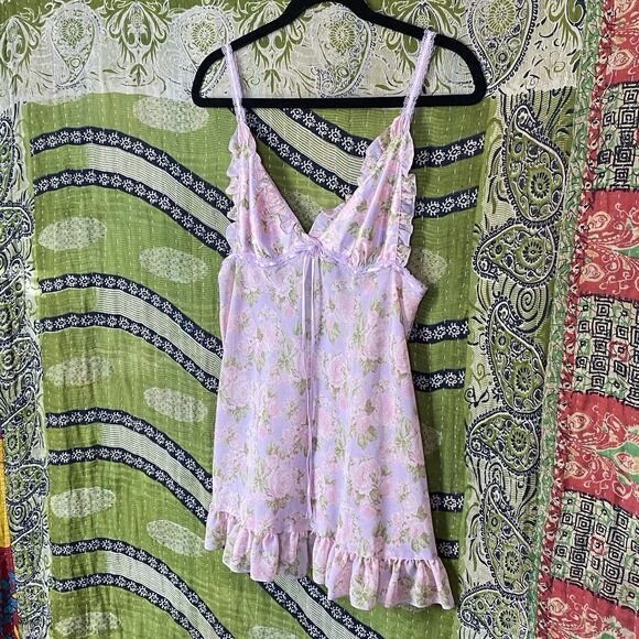 RARE Y2K Victoria's Secret Purple Floral Chiffon Babydoll Mini Dress Size Medium - Picture 8 of 16